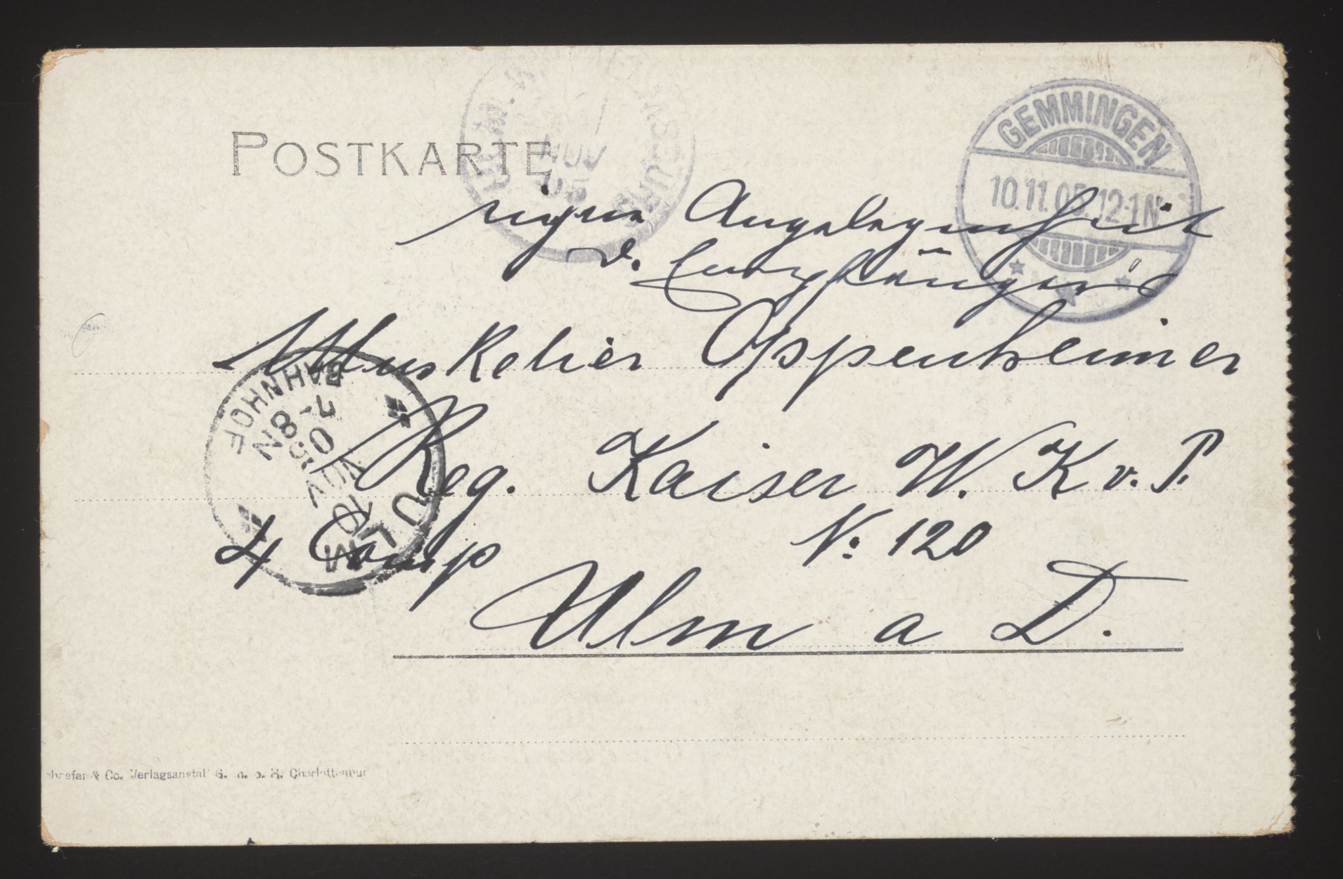 Picture postcard back (address side)