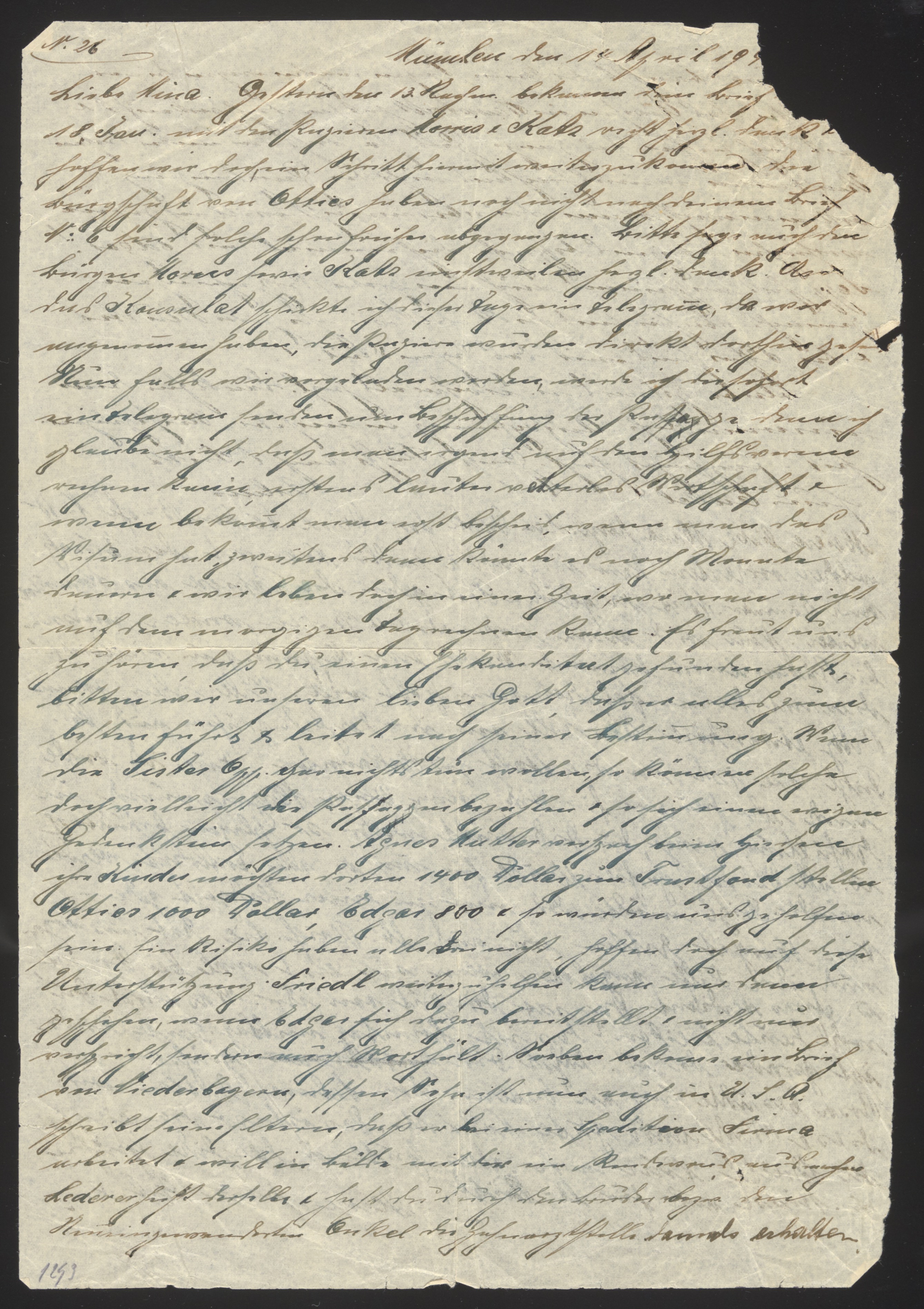 Handwritten letter (page 1) in German Kurrent script