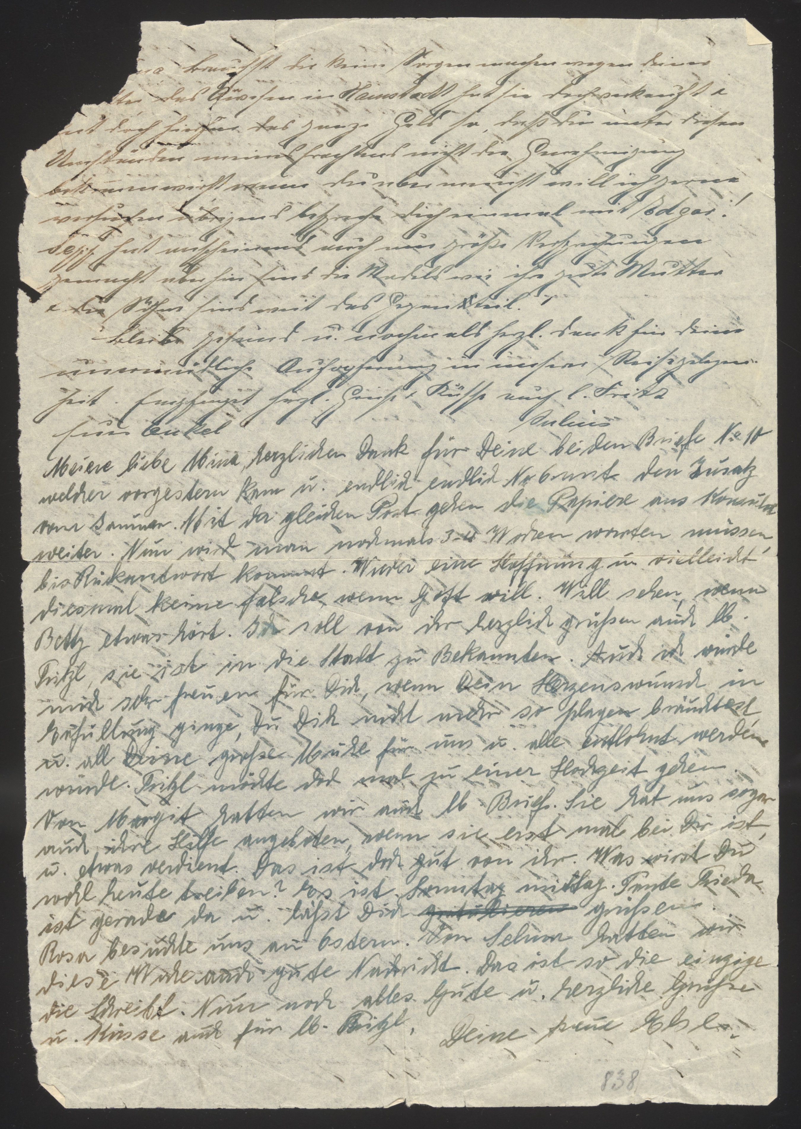 Handwritten letter (page 2 / continuation) in German Kurrent script