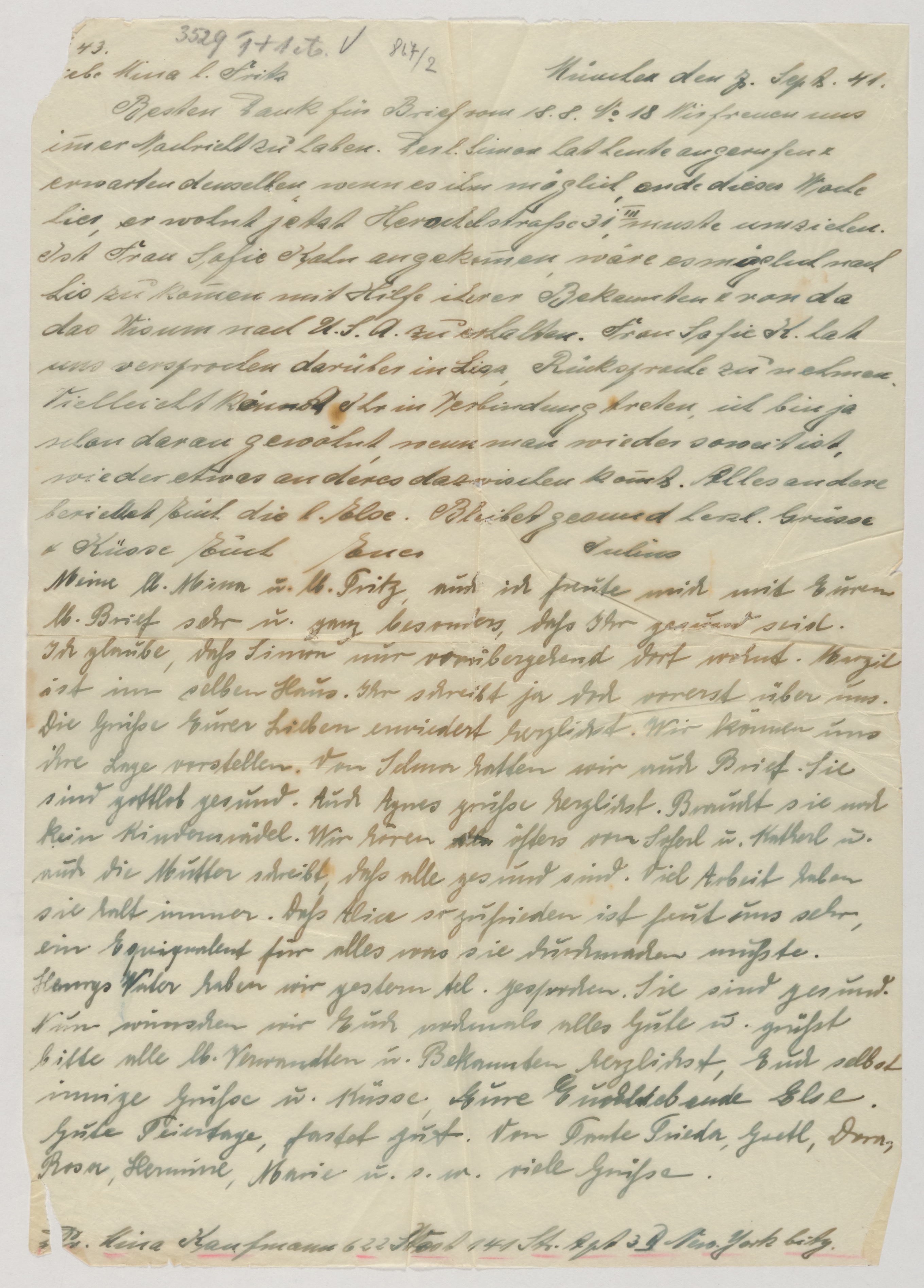 Handwritten letter with multiple notes from different family members