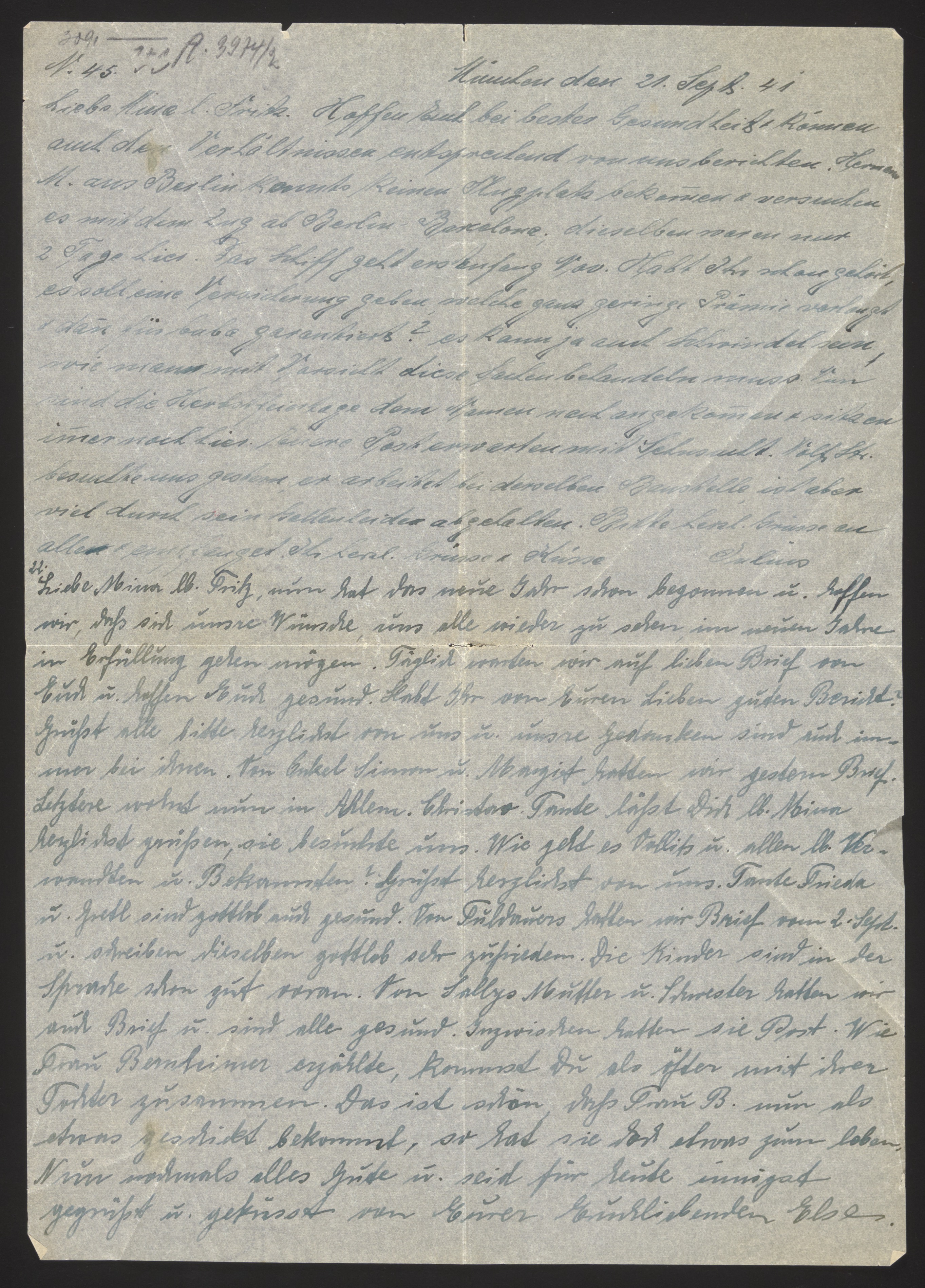 Handwritten letter with notes from multiple family members