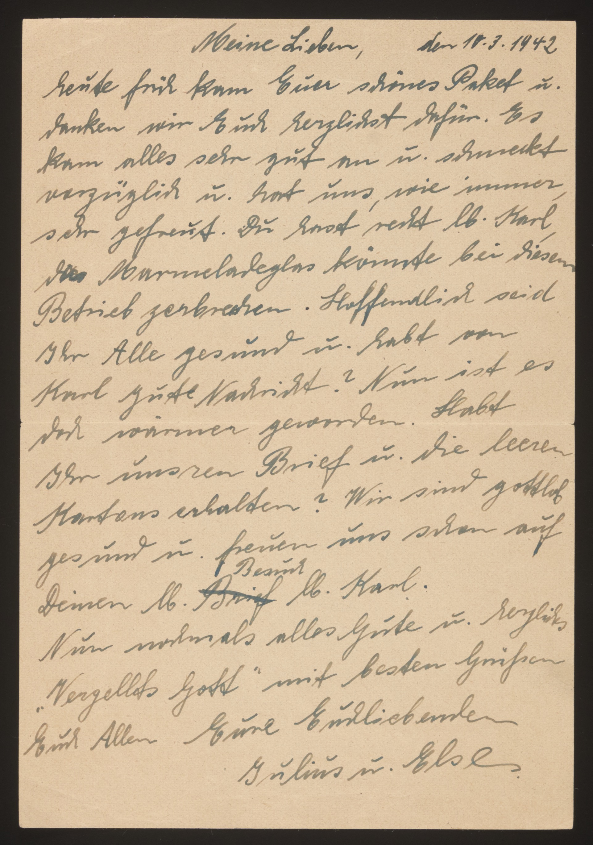 Handwritten short letter/note