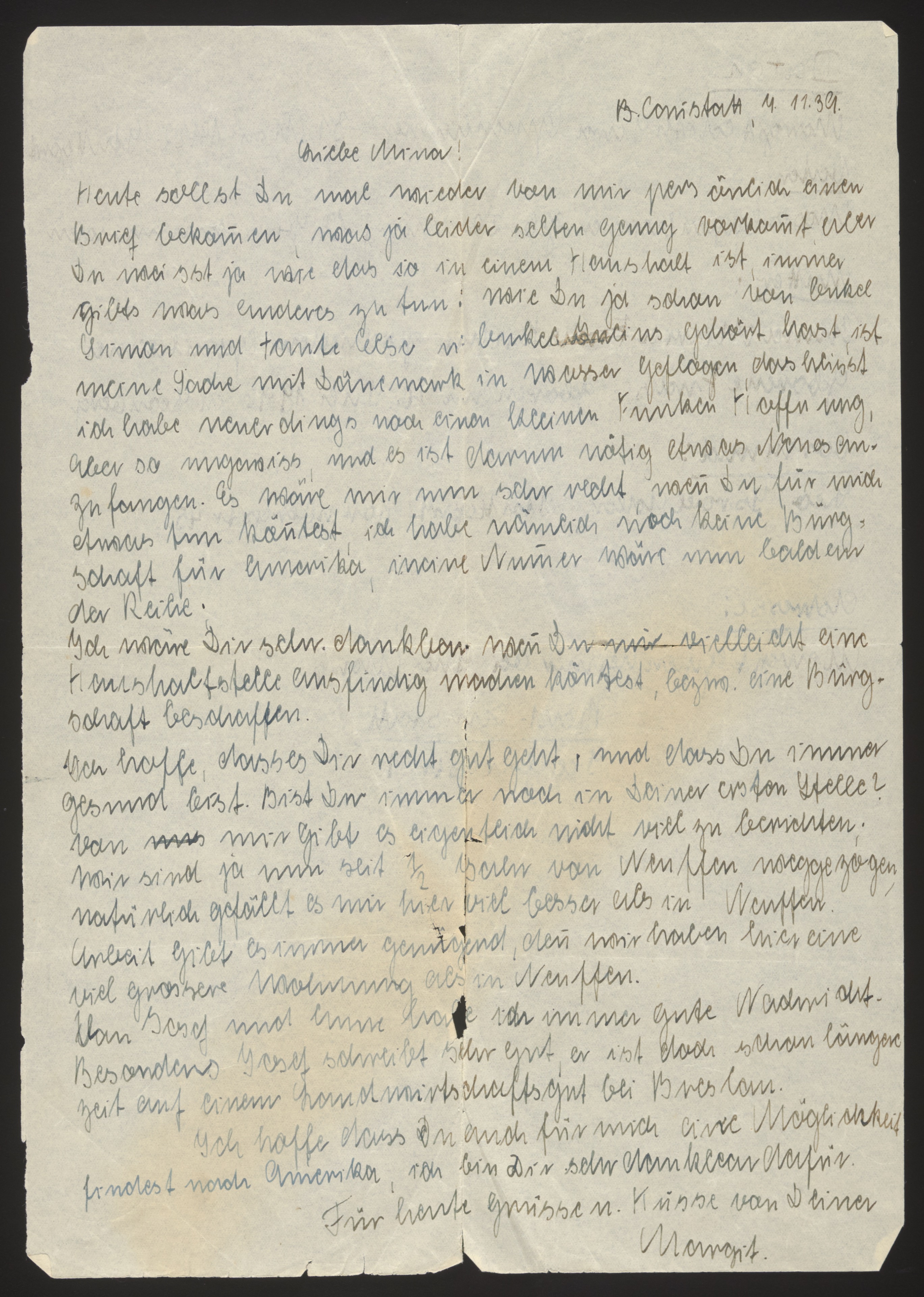 Letter seeking emigration sponsorship