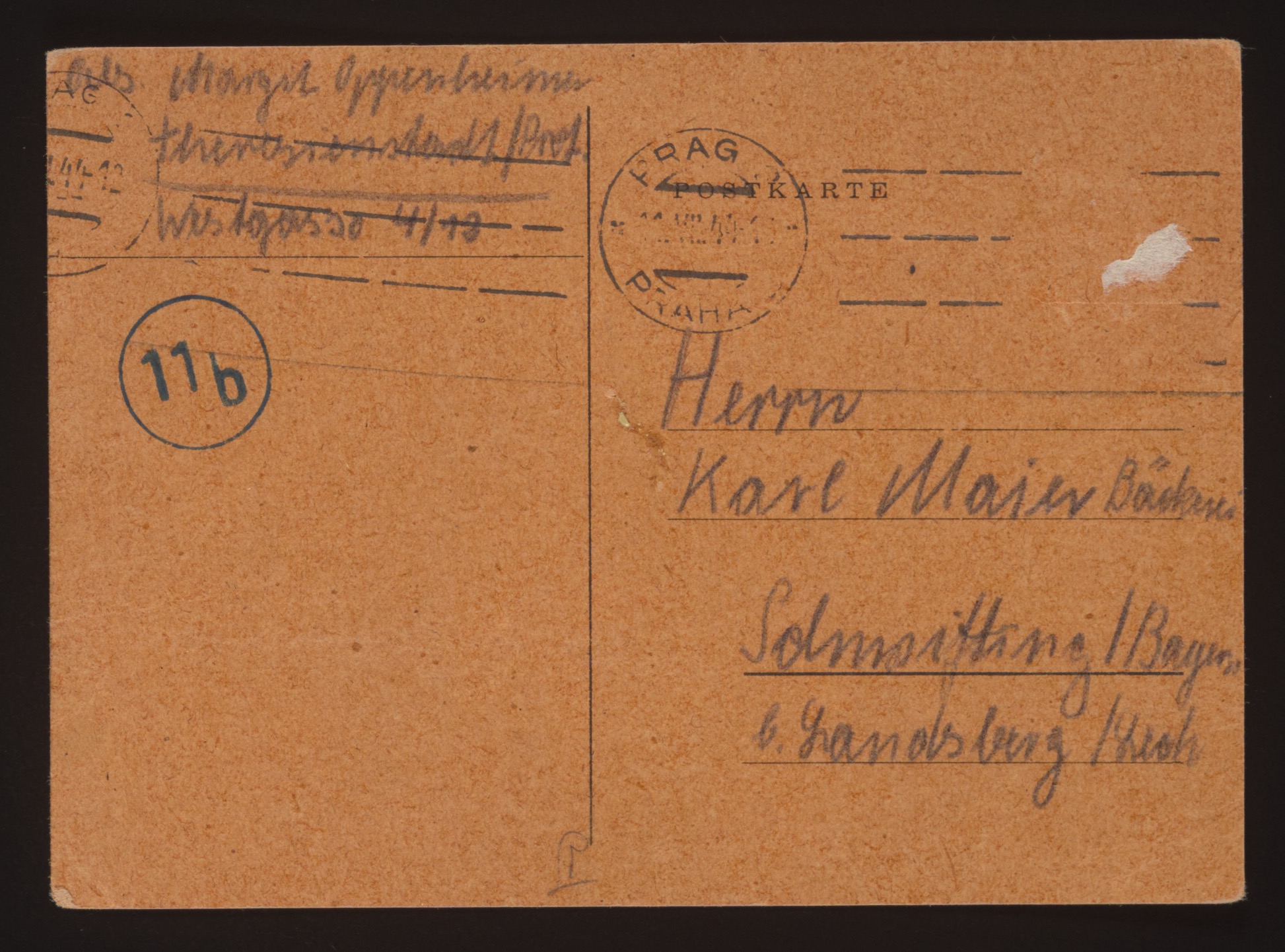 Theresienstadt camp postcard — address side