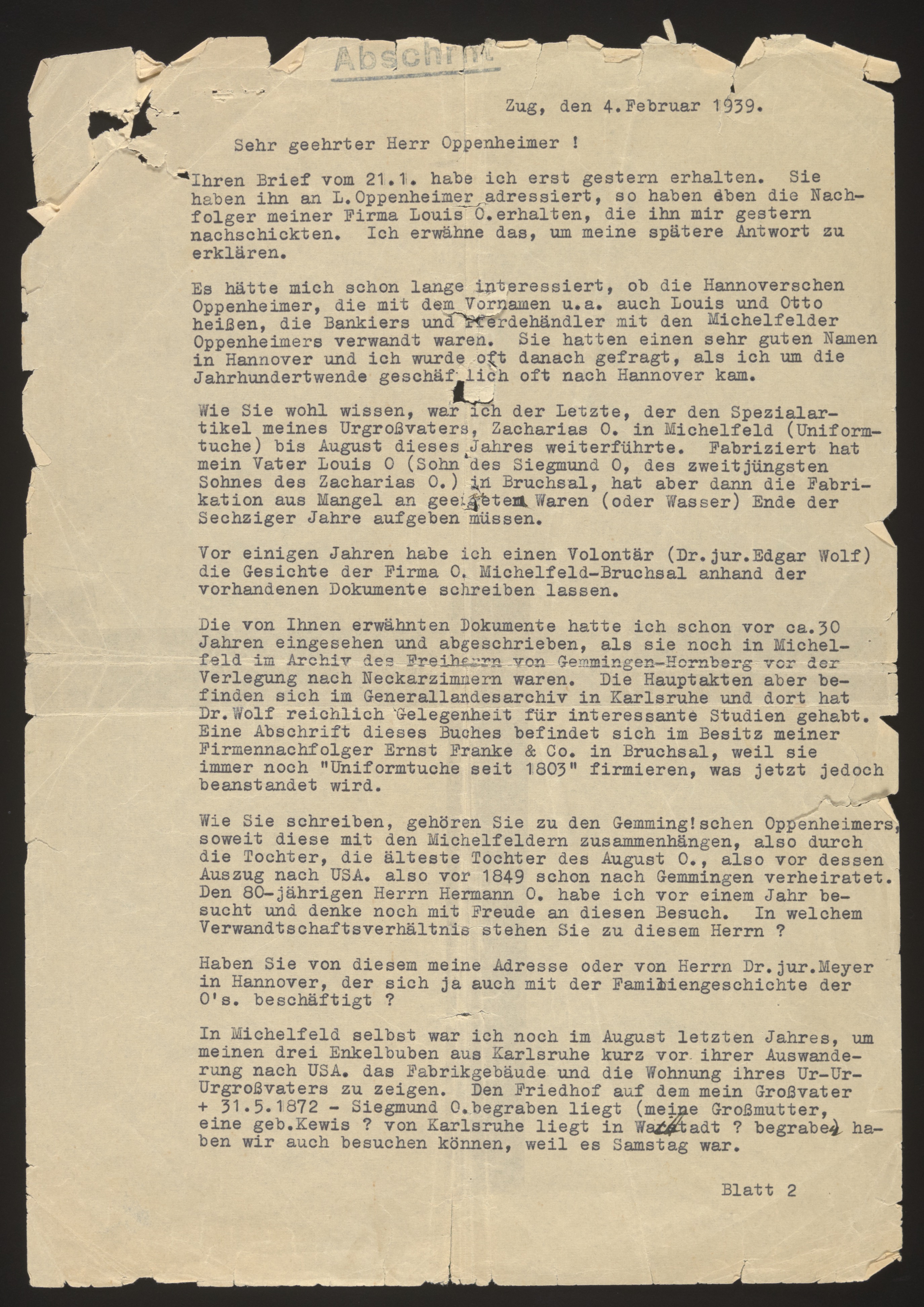 Typed letter (page 1 of 2), marked 