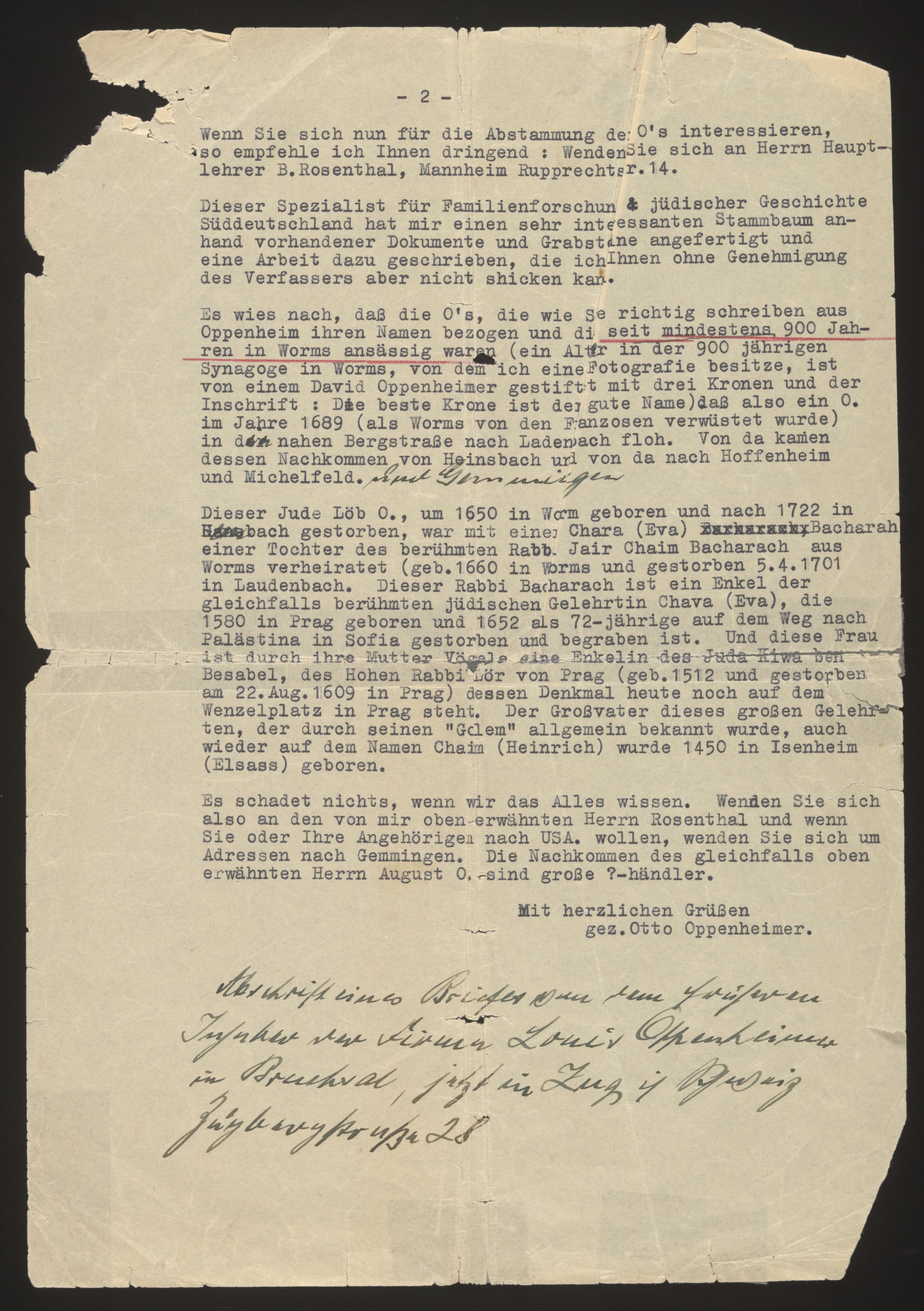 Typed letter (page 2 of 2), continuation of letter from Otto Oppenheimer